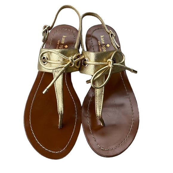 Kate Spade Carolina Metallic Gold Bow Thong Sandals - 7.5 - Picture 14 of 14